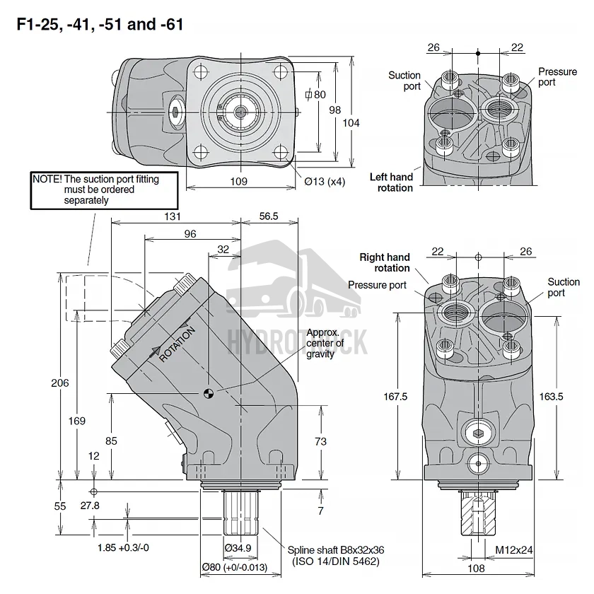 Hydraulické pístové čerpadlo Parker F1-25-R pravé ISO 3781024