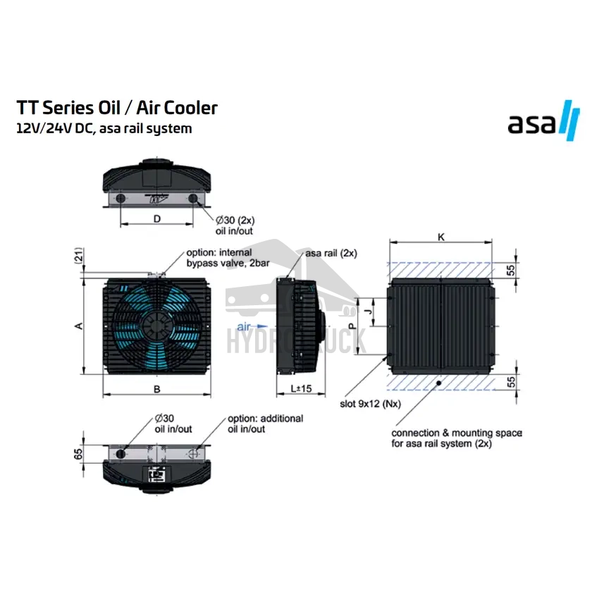 Vzduchový chladič hydraulického oleje ASA TT 07 12V DC ASATT07RD01