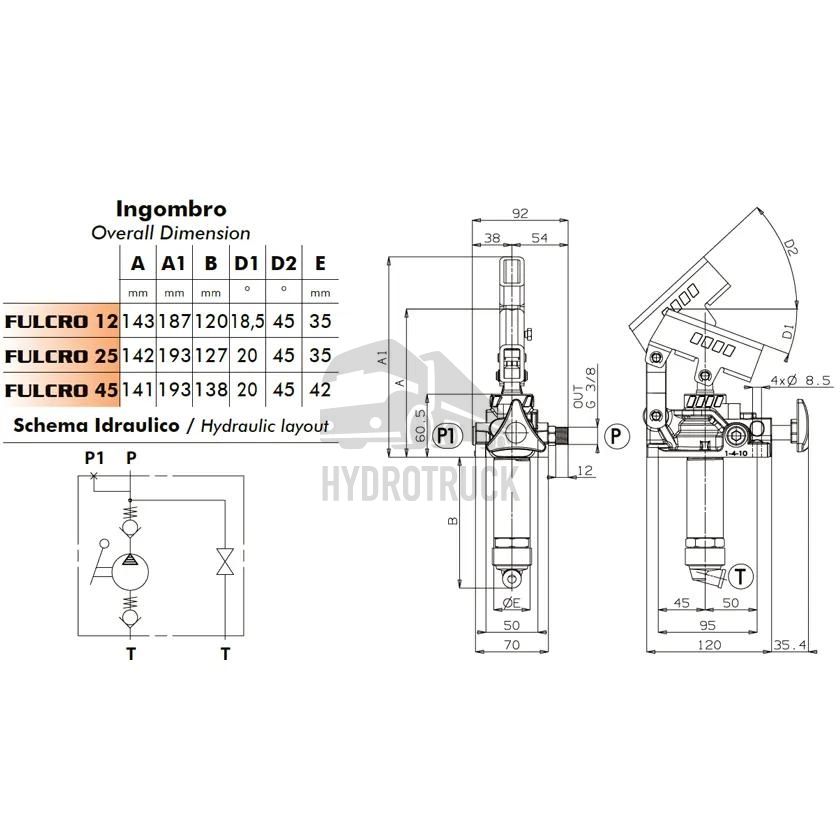Ruční hydraulická pumpa OMFB FULCRO 12 PMS s ventilem a nádrží 2L 10601400027