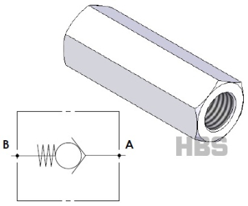 Zpětný ventil HBS, G1/4", max 30l/min, 700Bar