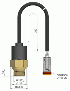Termostat 90 ± 5 °C, IP67, konektor Deutsch DT06-2S
