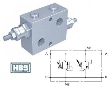 Pojistný ventil HBS G 3/8", oboustranný, přímo řízený, měřící místa
