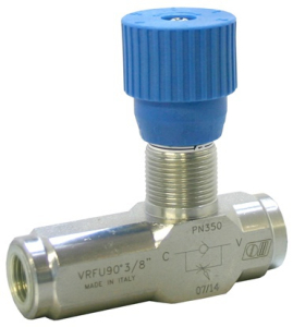 Škrtící ventil jednocestný VRFU 90° 3/4", max 60l/min,